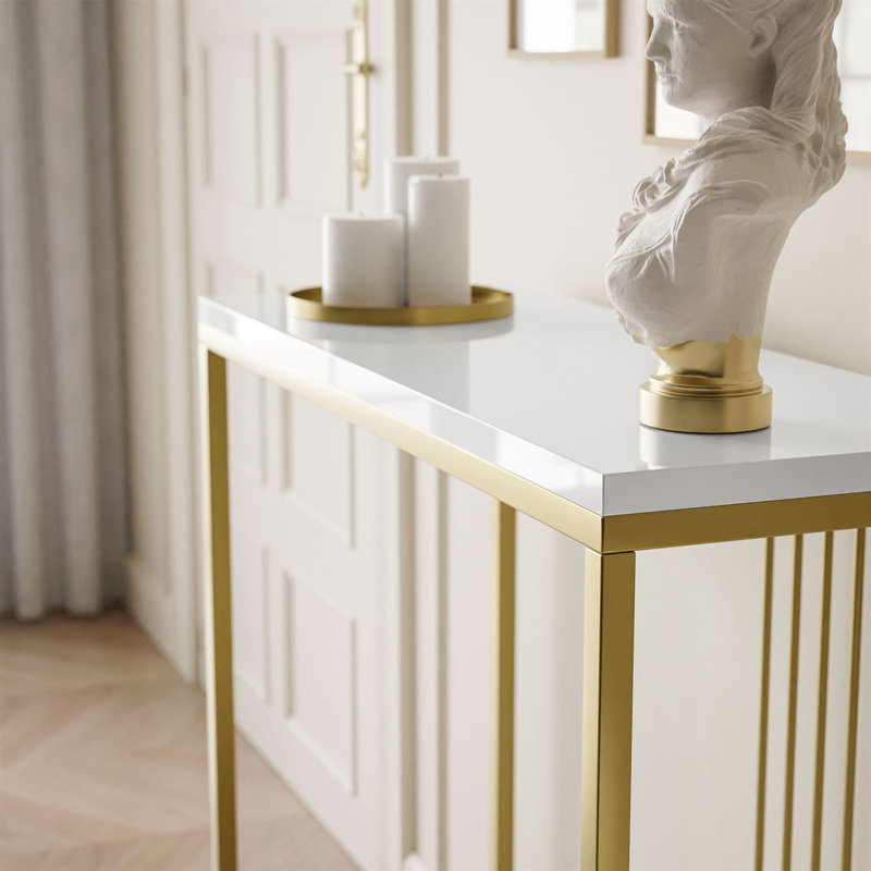 Heston Console Table, 80cm H x 80cm W x 30cm D, White, Matte gold