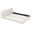 Grand lit plateforme tapissier beige avec structure solide pour un lit confortable et élégant en velours