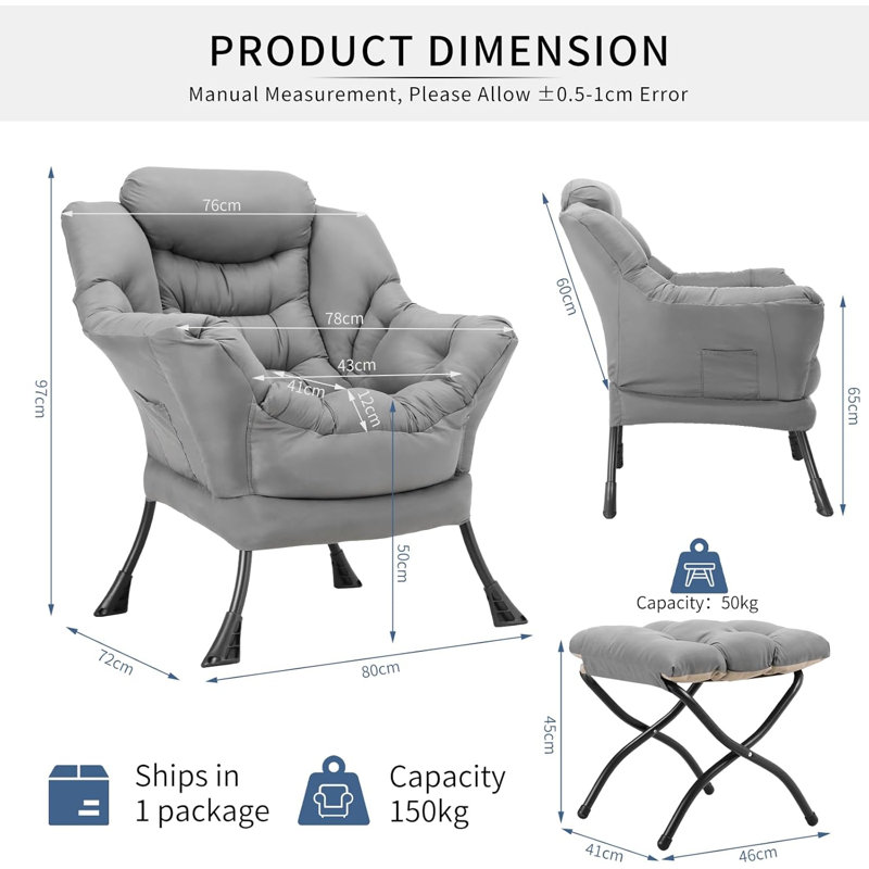 C01005b+c01017a Recliner with Foldable Footstool - Light Gray, Grey