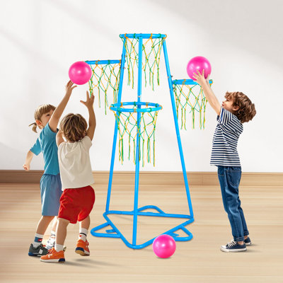 Kids Basketball Hoop 4-Hoop Portable Basketball Stand with Adjustable Heights