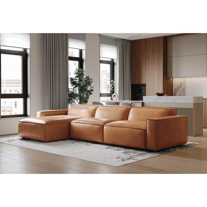 Canapé modulaire en cuir Hamall Nathan, Cuir véritable brun, Orienté à gauche (vu de face)