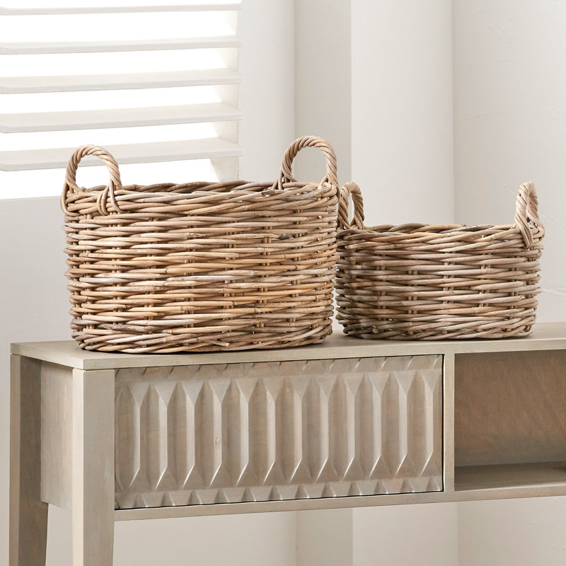 Hand Woven Wicker Laundry Hamper with Handles