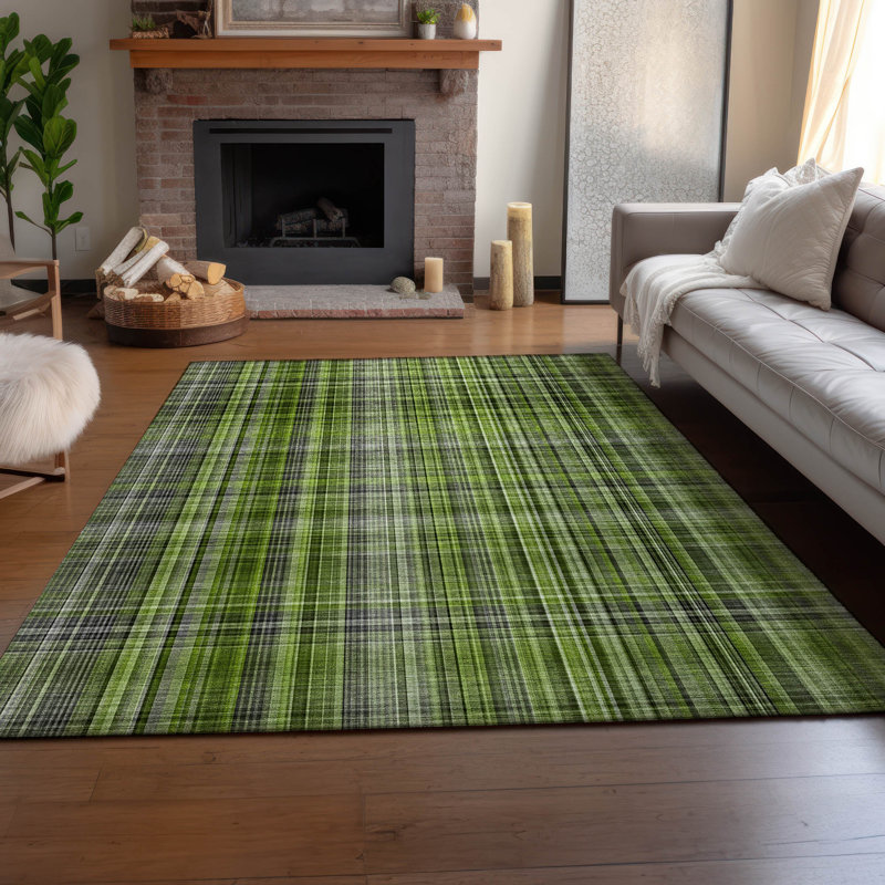Premium Machine Washable Cerrito AMF541 Green Rug, Rectangle 9' x 12'
