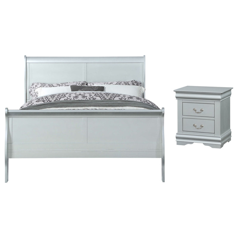 Ensemble de chambre à coucher Engstrom, Platinum, 2 pièces : 1 table de chevet, 1 lit, Très grand