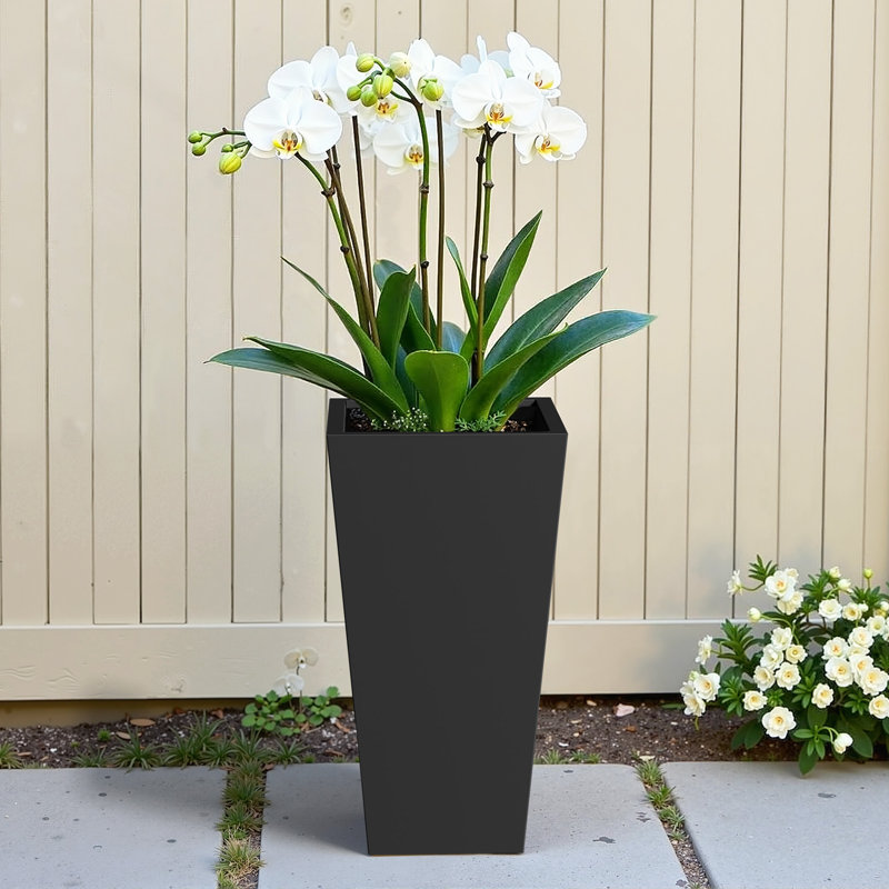 Rectangular Metal Planters for Outdoor Plants, Black