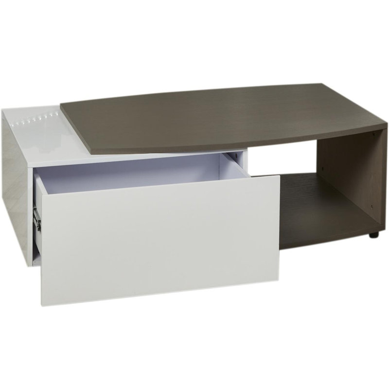 Rick Solid Wood Block Coffee Table with Storage, White/Brown