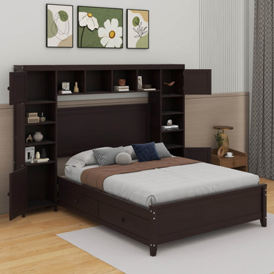 Lit double en bois avec armoire