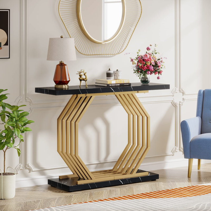 100cm Console Table, Black, Brass