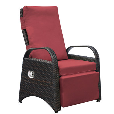 Complete Patio Reclining Chair With Hand - Woven , Adjustable Angle, And Water Cushion, Red Outdoor Removable Built In Table For Garden Relaxation,