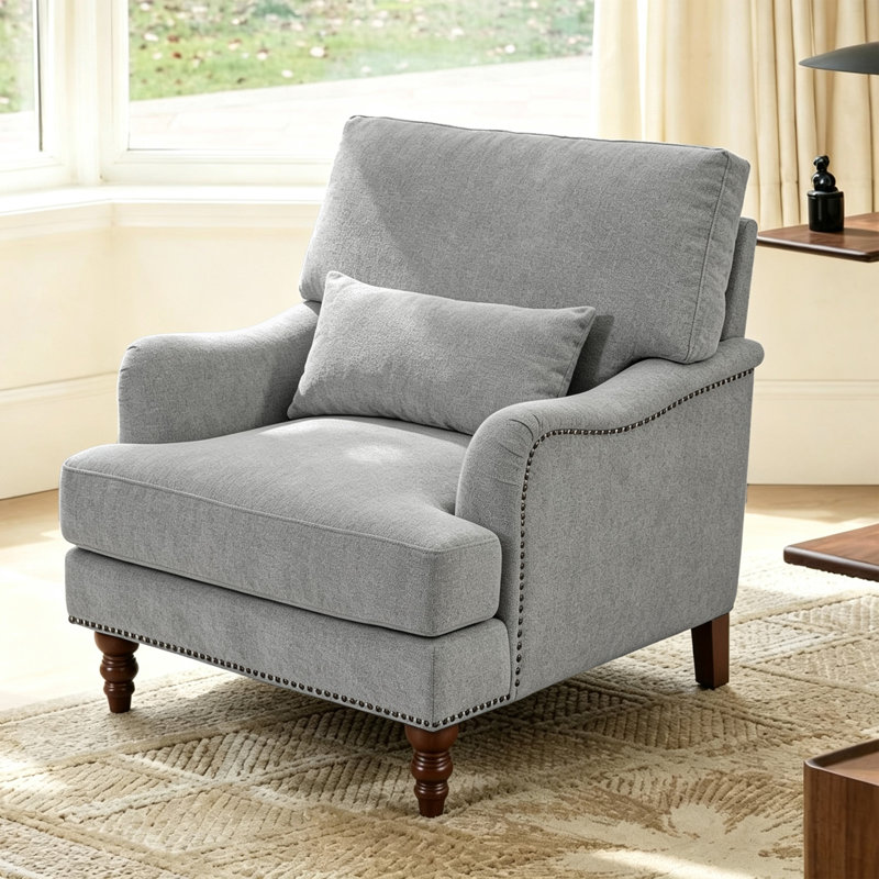 Upholstered Cotton Blend Armchair, LIGHT GREY Chenille