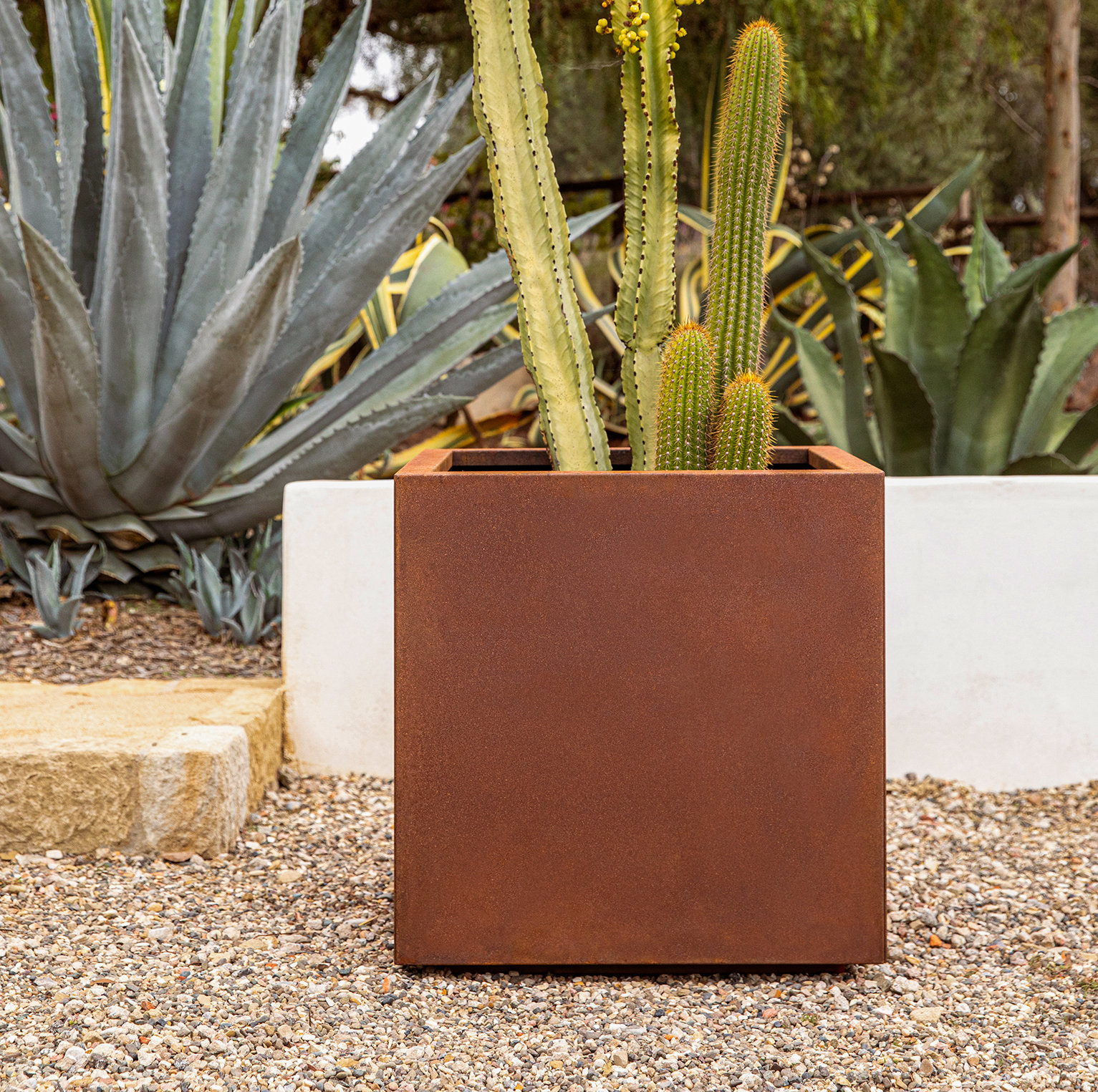 Corten Steel Series Planter Box, 28" H x 27" W x 27" D