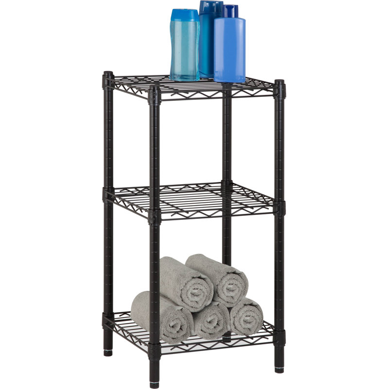 Étagère en acier à 3 niveaux (H 30 po x l 15 po x P 14 po), Noir / Noir