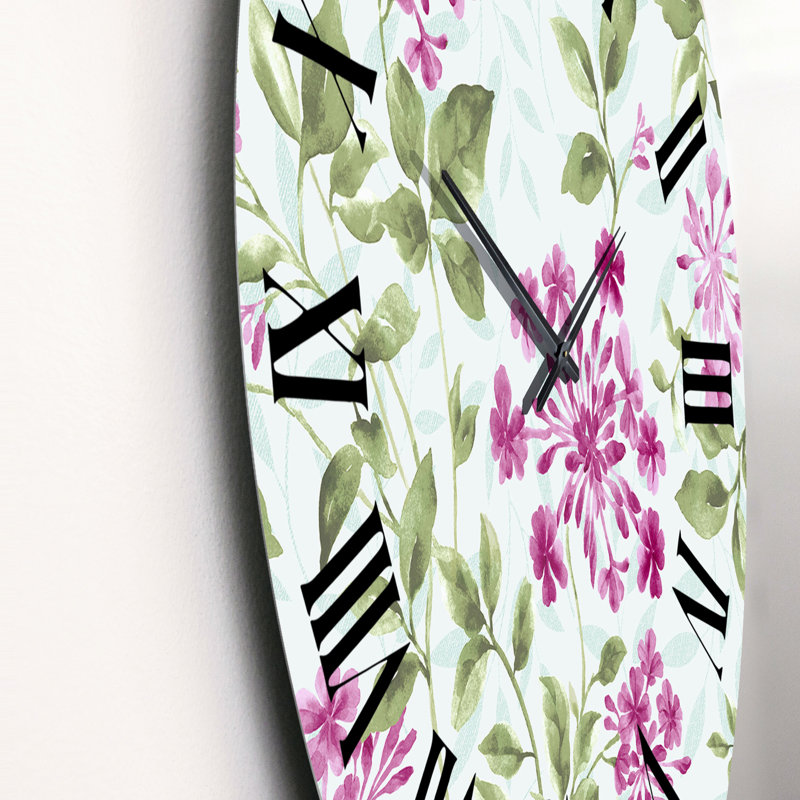 Horloge murale à motif de fleurs roses sur fond bleu clair, Petit