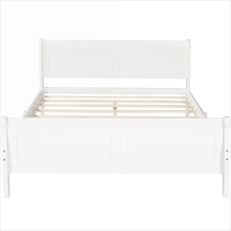 Lit plateforme en bois massif Clean White, structure classique avec tête de lit et lattes en bois pour la chambre à coucher