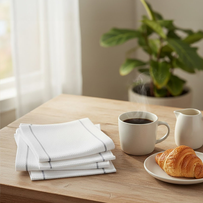 Cotton Waffle Tea Towel Kitchen Towel, White/Grey