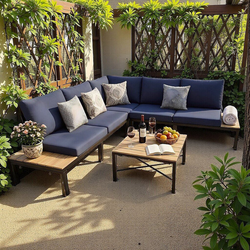 Ensemble de mobilier d'extérieur 4 pièces avec canapé et table basse, rotin pe durable, structure en aluminium