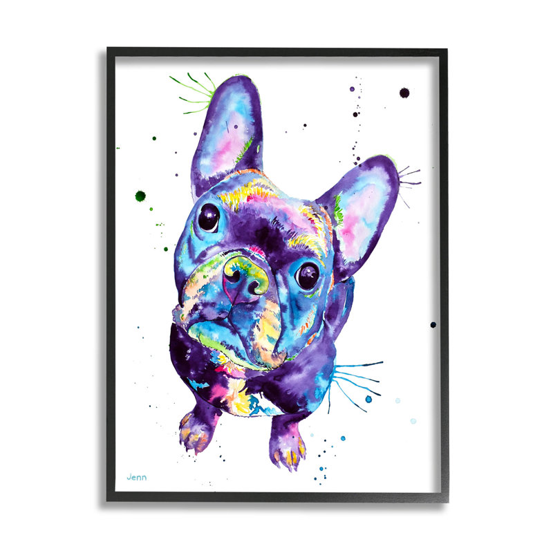 Art de giclée de chien mauve français par Jen Seeley, H 30 po x l 24 po x P 1,5 po, Giclée encadrée noir minuit
