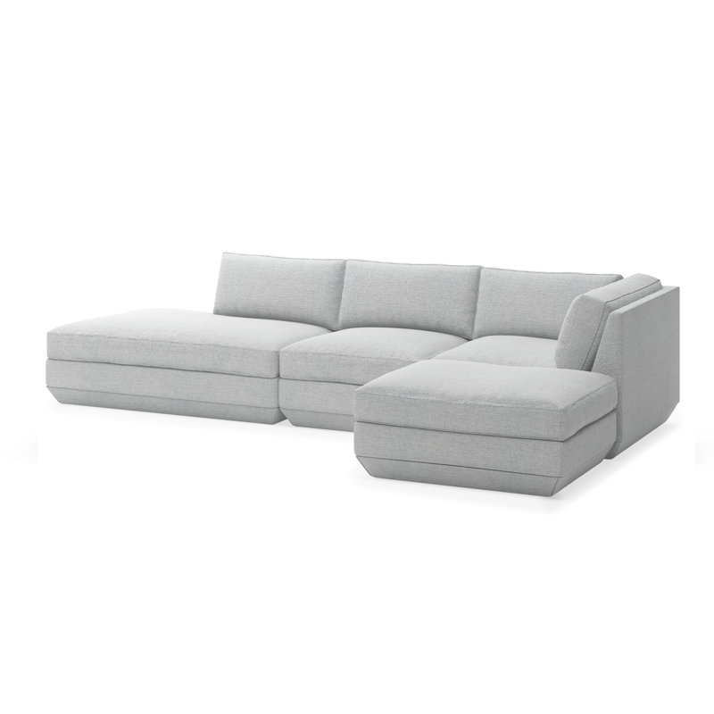 Podium Modular 4 PC Lounge Sectional B, Right Hand Facing, Bayview Silver Performance Twill