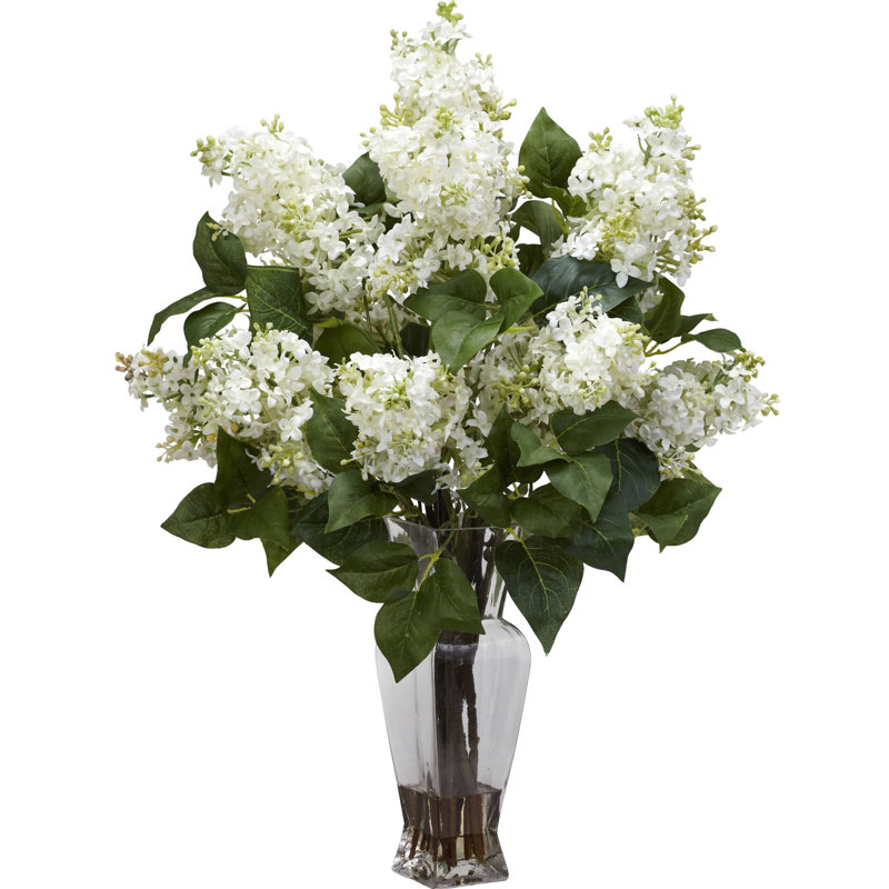 Arrangement floral lilas dans un vase, Blanc