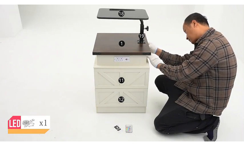 White Farmhouse Night Stands with Charging Station and LED Light