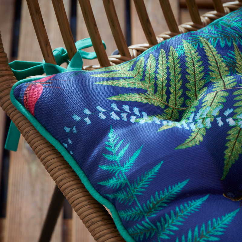 Woodland Fern Shower Proof Outdoor Cotton Dining Seat Pad Cushion