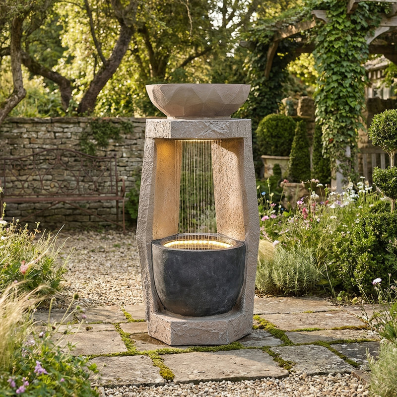 Outdoor Waterfall Fountain with Lights