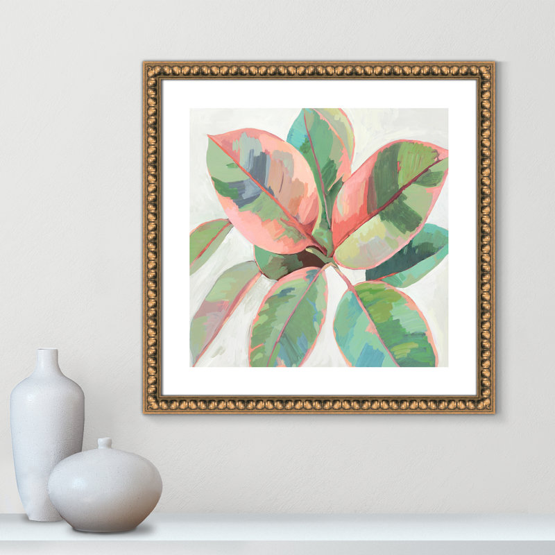 «Pink Ficus II», reproduction d'art, Papier avec cadre à perles dorées, H 24,75 po x l 24,75 po x P 1,13 po