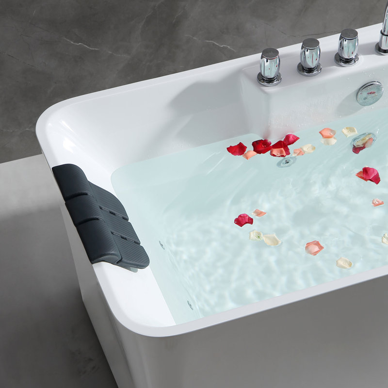 59" White Freestanding Acrylic Whirlpool Bathtub with Faucet