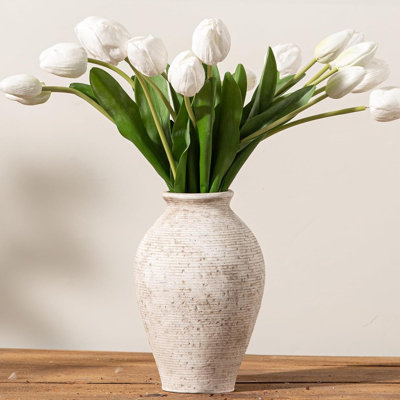 Large Ceramic Flower Vase For Home Decor - Handcrafted Farmhouse Vase With Rustic Vintage Design, Waterproof For Fresh And Artificial Flowers, Ideal For Living Room, Kitchen, Office And Shelf