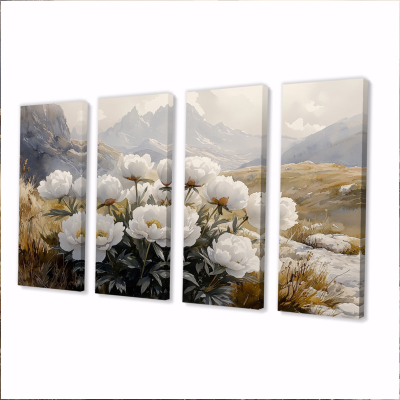 Cline - pivoines - art mural traditionnel, H 28 po x l 48 po, 4