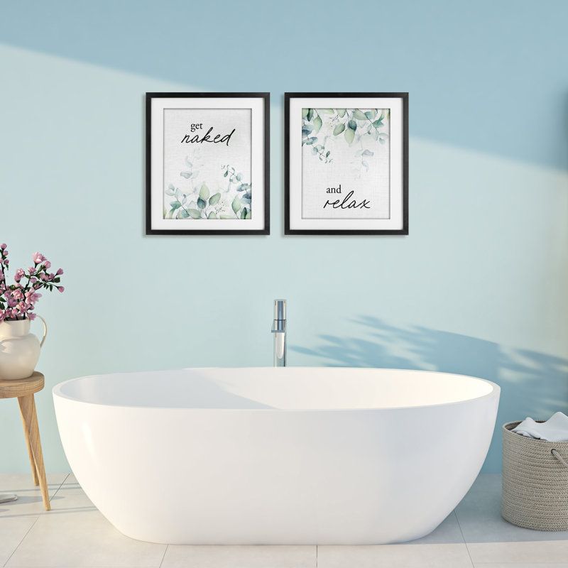 Ensemble de 2 impressions encadrées sous verre «Get Nake & Relax Herbs», par Lettred and Lined, Cadre noir minuit