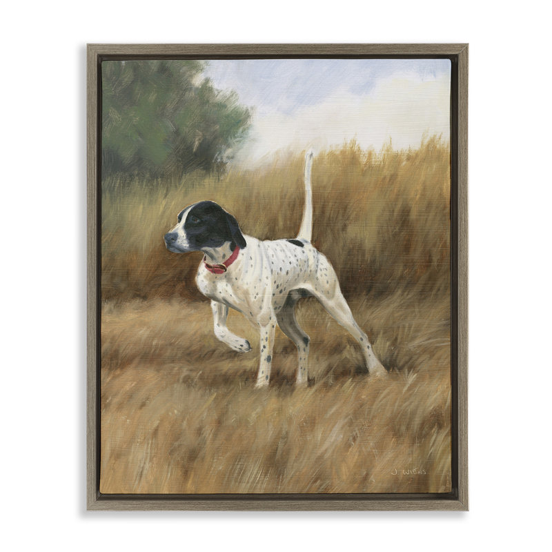 Chien pointeur dans un champ, Cadre flottant orme Montalcino, H 17 po x l 21 po