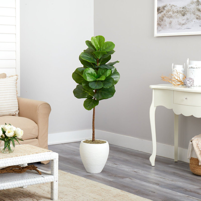 Fiddle Leaf Artificial Tree in White Planter