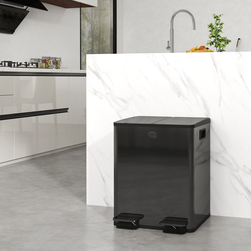 Step On Multi-Compartment Rubbish & Recycling Bin - 40L, Black