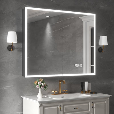 40 In. W X 32 In. H Rectangular Aluminum LED Medicine Cabinet with Mirror and Flowing Light, Dimmable, Anti-Fog, Black