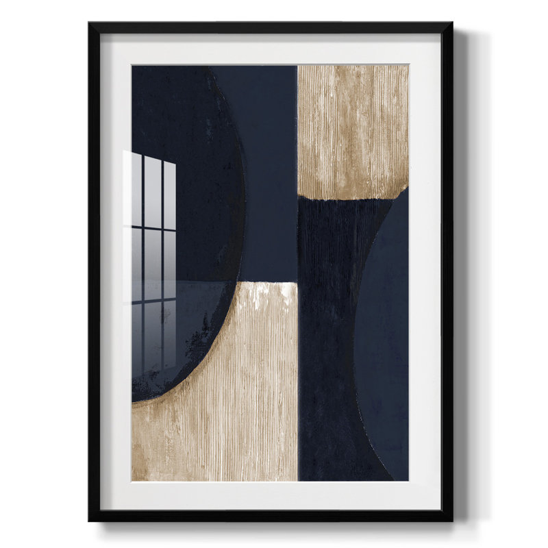 Réflexions bleu marine, Papier avec cadre noir, Blanc