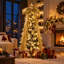 Sapin de Noël floqué préilluminé de 1,8 m avec 200 DEL blanc chaud et 8 modes d'éclairage