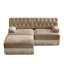 Canapé Chesterfield d'angle en velours avec jupe à pompons, couleur camel