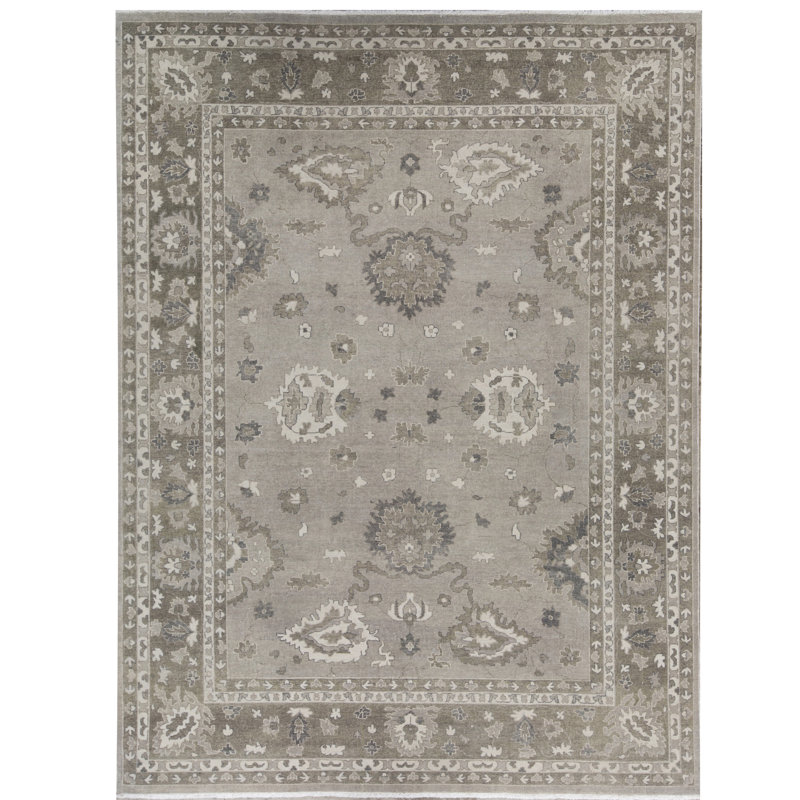 Tapis gris et argenté de haute qualité noué à la main Ziegler