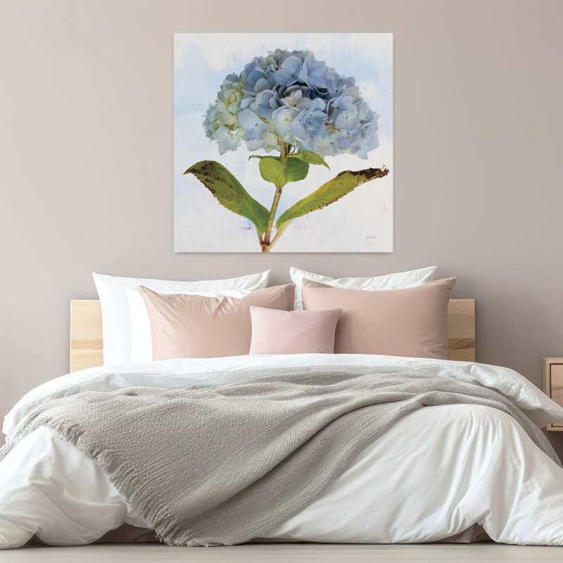 Art contemporain d'hortensia bleu, H 32 po x l 32 po