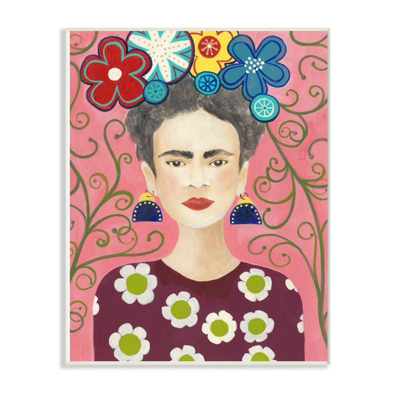«Frida Fashion Designer Pattern Paint», impression sur toile, Plaque en bois, H 15 po x l 10 po x P 0,5 po