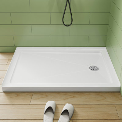 L 48 po x l 32 po, bac de douche en acrylique avec drain à droite, conception antidérapante; Comprend l'ensemble de bonde
