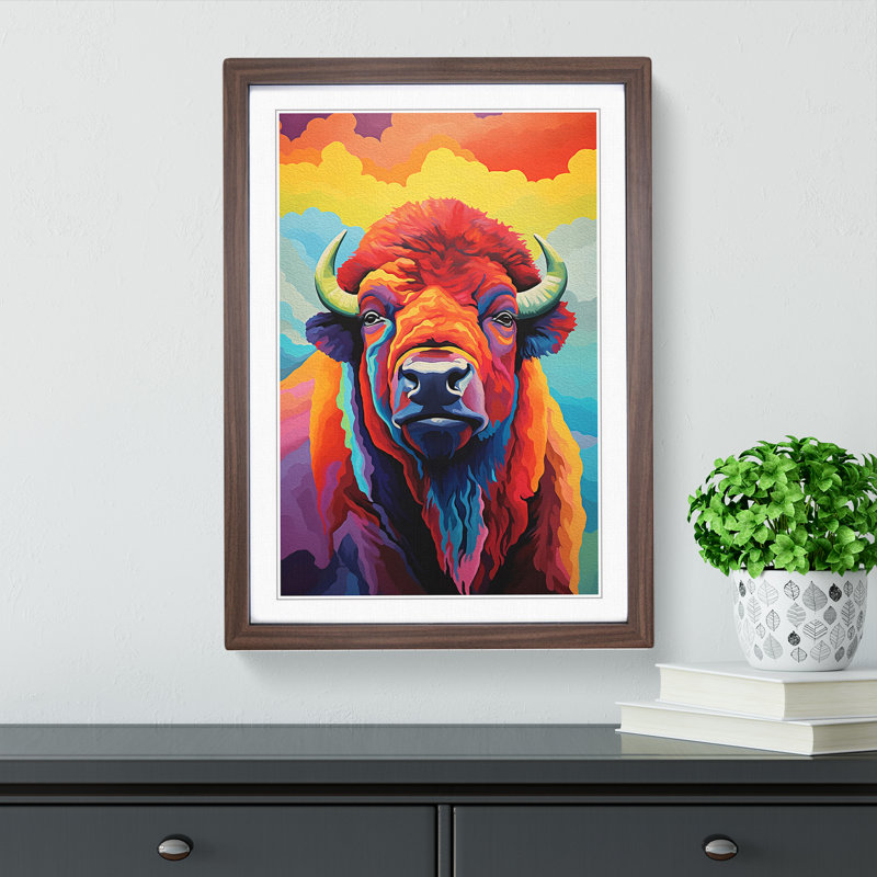 Buffalo Colour Field Art - Framed Print, Walnut Framed, 46cm H x 34cm W x 2cm D