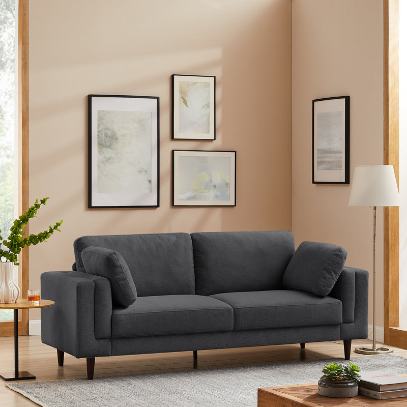 Kraz 215.9Cm Square Arms Sofa, Dark Grey Linen Blend
