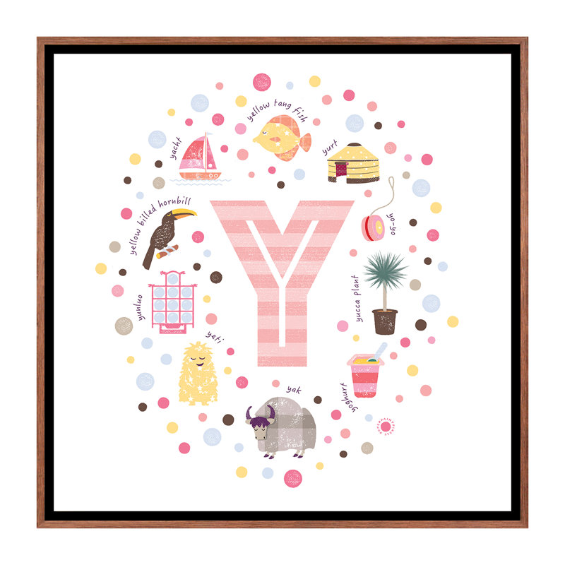 Lettre Y - reproduction d'impression, Pas de tapis, H 18 po x l 18 po x 1,5 po, Toile avec cadre brun
