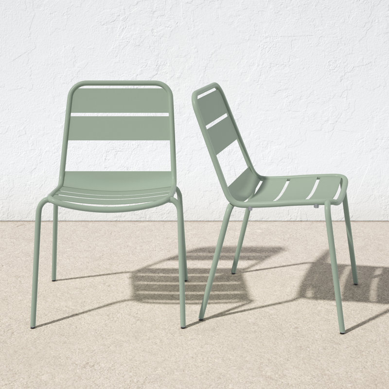 Kapri Powder Coated Aluminum Outdoor Stacking Dining Side Chair, Sage