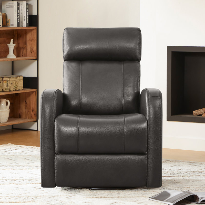 Fauteuil inclinable électrique pivotant en cuir véritable Corvin, Charcoal