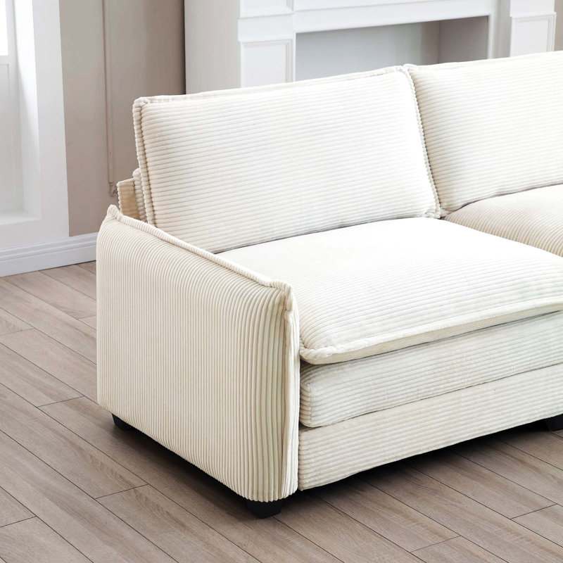 Canapé modulaire en velours côtelé beige avec 6 sièges - Mobilier de salon doux et élégant, polyvalent et polyvalent