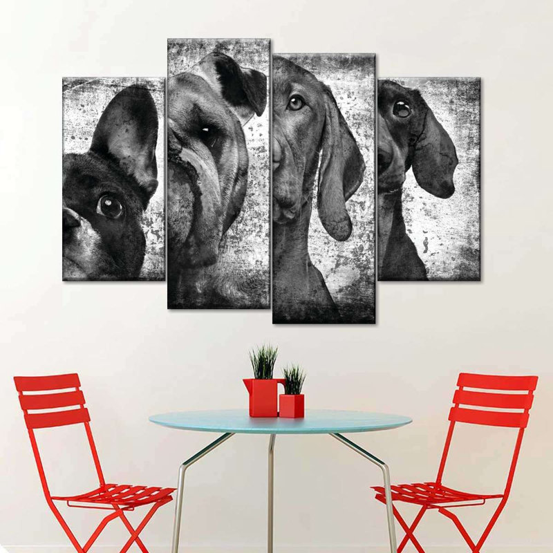 «Dog Breeds», reproduction sur toile en noir et blanc, H 48 po x l 75 po x P 1,25 po