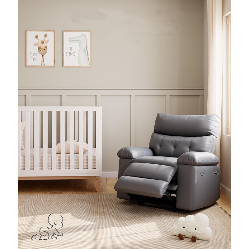 Oversized Recliner Chair, 360° Manual Rocker Swivel Recliner, Side Pockets And Cup Holders, Gray